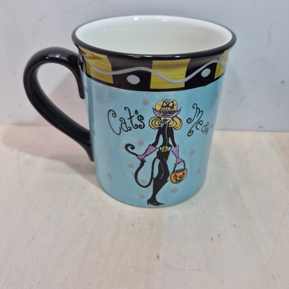 Certified International Sharan Simkins Halloween 2006 Cats Meow Coffee Mug Blue